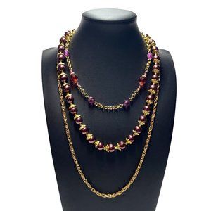 VTG Necklace Trio Red Gold Tone Fashion Jewelry
